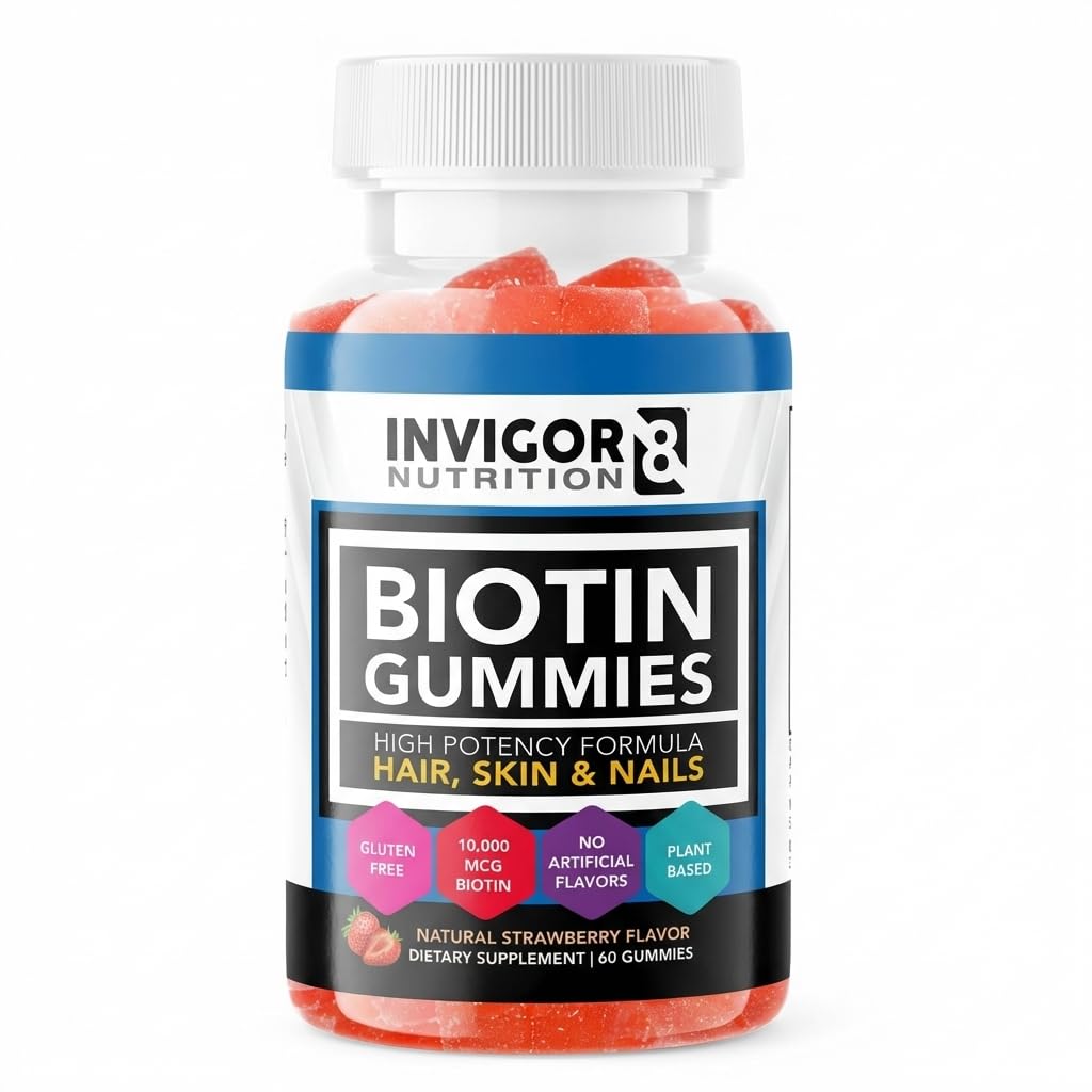 INVIGOR8 Biotiini Gummies 10000mcg ... Hiusten ihokynnet Vitamiinit Biotiini täydentää naisille miehet ja lapset 5000mcg x2 ...