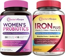 Lääkärin reseptit Naisten Probiootti ja Iron Plus Bundle, Feminine Health & Blood Support, Probioottikapselit 60ct & rautakapselit 60 kt