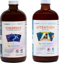 LIQUIDHEALTH Lasten täydellinen Multivitamiini & Huomio Teini & Kids Liquid Vitamiini Bundle lapsille - Immuunituki, parantaa keskittyä, Keskittäminen, Boost Mieliala - Vegaani, Ei-GMO, Valmistettu USA