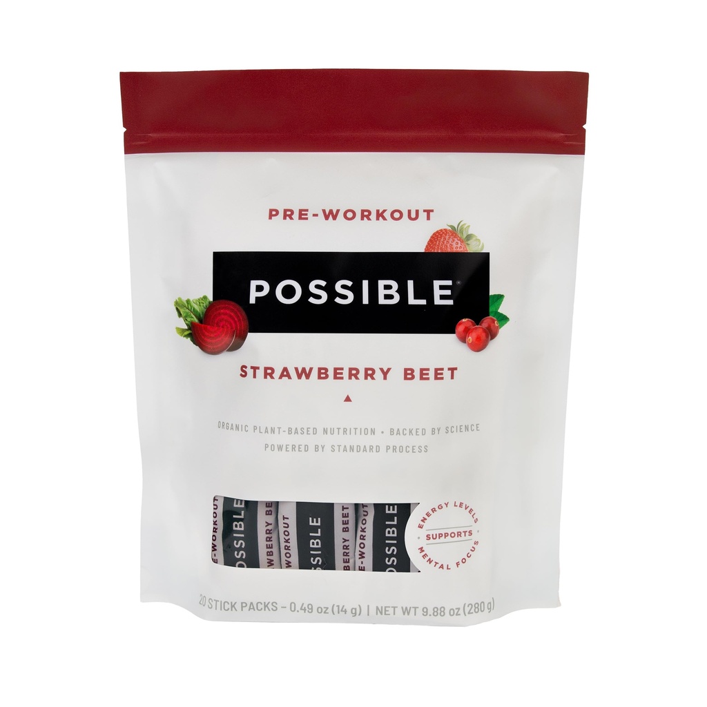 Beet Pre-Workout - Mansikka Beet Flavor - Yksittäin käärityt tarjoilut - Sisältää B-vitamiineja ja vihreää teetä kofeiiniuutetta - Nitraattien lähde - 1 Bag, 20 Stick Packs