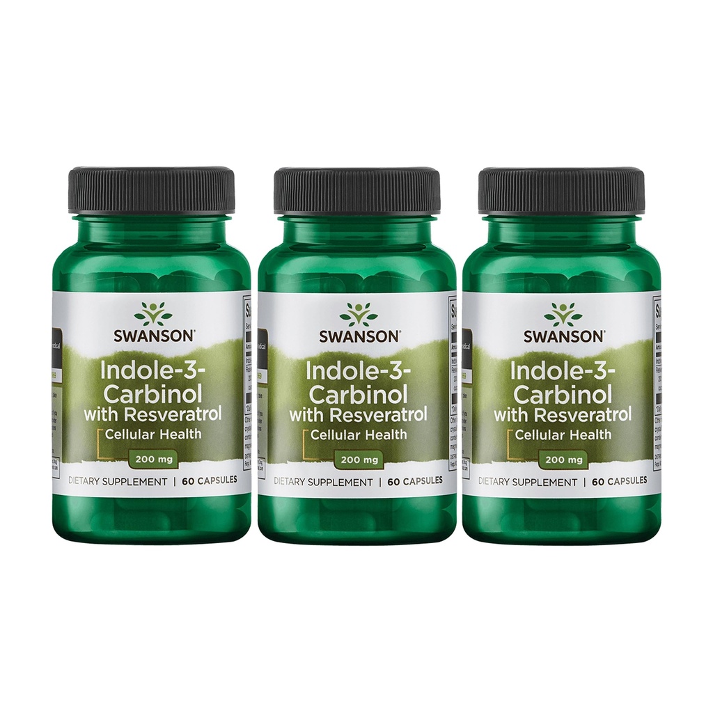 Swanson Indole-3-Carbinol Resveratrol - I3C Supplement Edistävät solusuojaus - Natural Supplement of Help Ylläpidä Terve Hormoni Balance - (60 kapselia, 200 mg Each) (3 pakkaus)