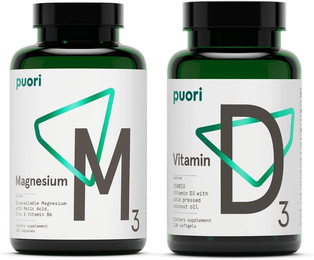 Puori D3-vitamiini ja magnesiumsinkki täydentää Bundle terveen lihasten toiminta, luun terveys, immuuni tuki ja kalsiumin talteenotto - ei-GMO ja gluteeniton