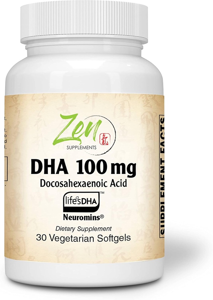 Zen Supplements - Neuromins DHA 100 Mg - Vegan & Algae Sourced DHA Supplement stöder ögonhälsa, hjärthälsa och optimal Wellness 30-Vegcaps