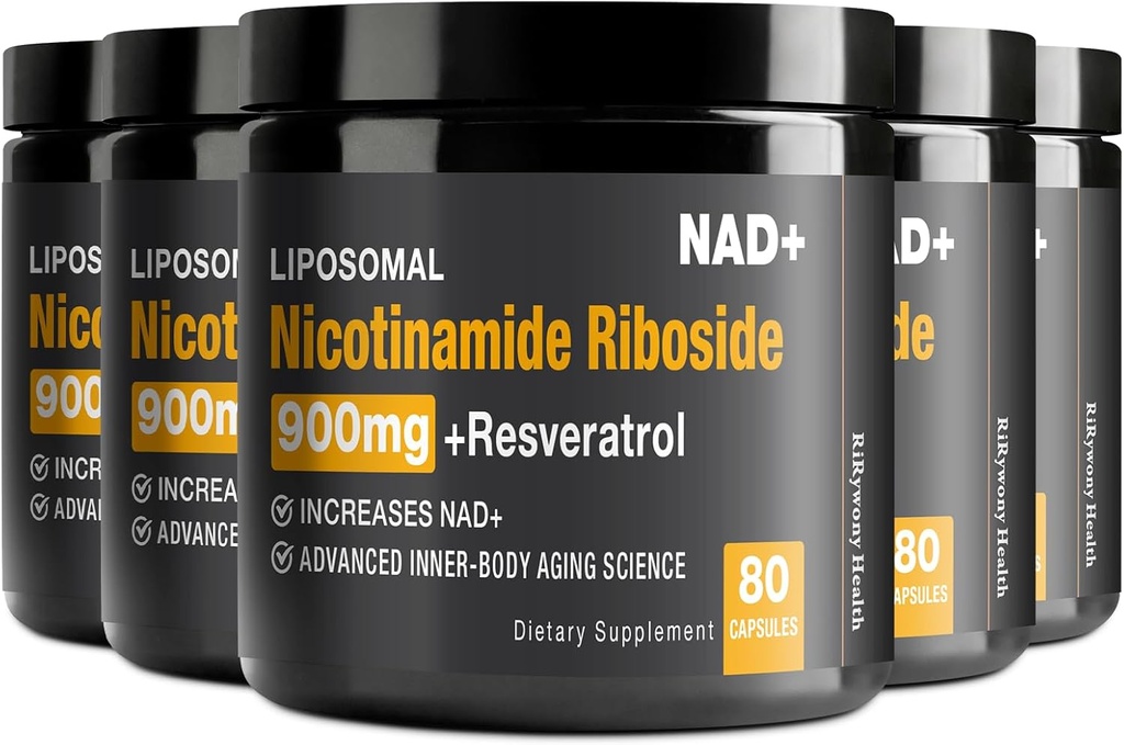 NAD Supplement - NAD + med Nicotinamide Riboside (NR) och Resveratrol Quercetin 900mg Pure Organic NAD Plus för Cellular Repair Healthy Aging Brain Function, 80 Capsules (Pack of 5)
