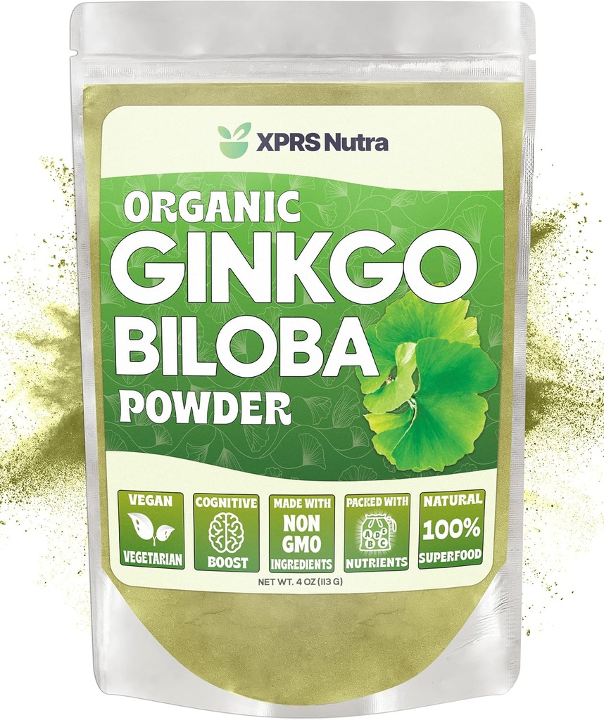 XPRS Nutra Organic Ginkgo Biloba Powder - Gingko Biloba Cognition lisäravinteet - Vegaani Friendly Ginkoba Biloba Organic - Immuniteetti Ginkgo Biloba Powder (4 oz)
