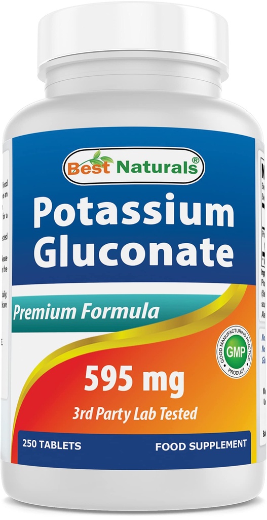 Bästa Naturals Kalium Glukonat Supplement 595 Mg Tablet, 250Count