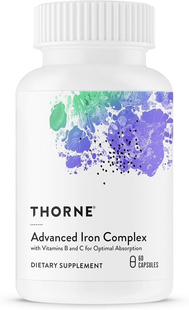 THORNE - Advanced Iron Complex - Complete Blood Support Formula * - Elementaalirauta, Folaatti, B ja C vitamiinit optimaalinen Imeytyminen - Kelatoitua rautaa täydennysosa - Gluteenittomat, Dairy & Soy-free - 60 kapselia
