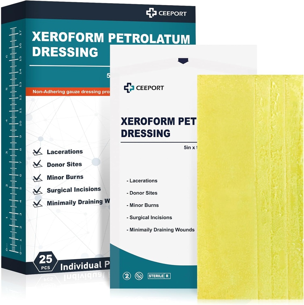 Medical Xeroform Vetrol pukeutuminen 5x9 - ei-adrent Sisustus tyynyliuska, Fine Mesh laastari tarvikkeet haavanhoito, palovammat, kyynärpäät, & iho Grafts (Pakkaus 25)