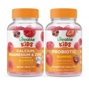 Livlig Calcium Magnesium & Zink Kids + Probiotic 2 miljarder CFU Kids, Gummies Bundle - Stor smak, vitamintillskott, Gluten Free, GMO Free, Chewable Gummy