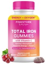 Pink Stork Prenatal Iron Supplement Gummies för kvinnor - 20 mg med vitamin C - Grape Chewable för brist, energi och blodbyggare - 60 Gummy Chews