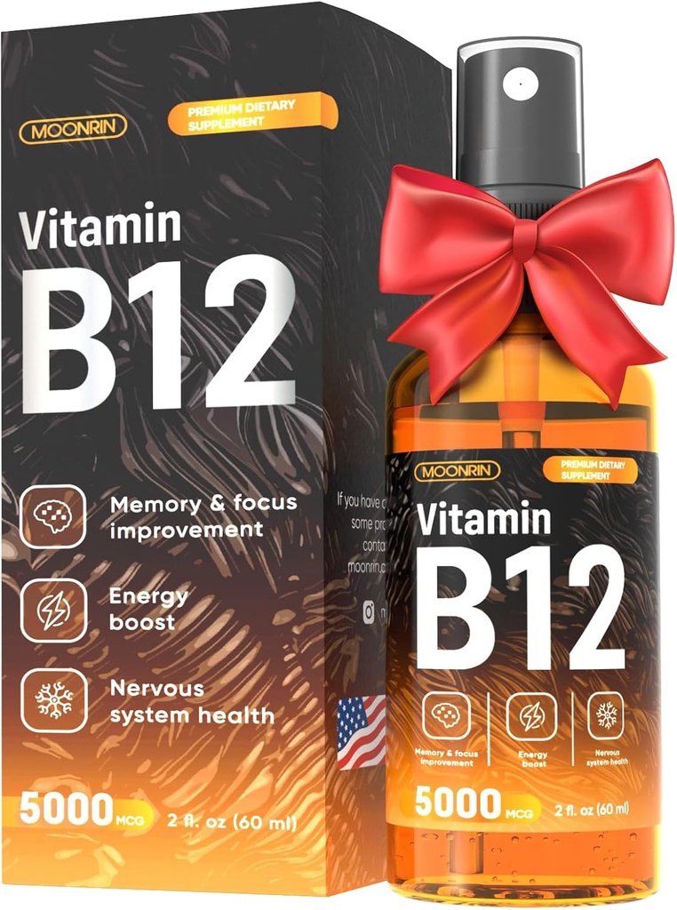 B12 flytande spray - Vitamin B12 droppar för energi och nervfunktion - Stöd hjärna, minne, humör, immunsystem med B12 sublingual vitaminer - Maximal styrka Vegan B12 Supplement - 2 Fl Oz