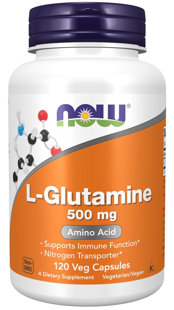 NOW Foods Supplements, L-Glutamine 500 mg, kvävetransportör*, aminosyra, 120 Veg kapslar