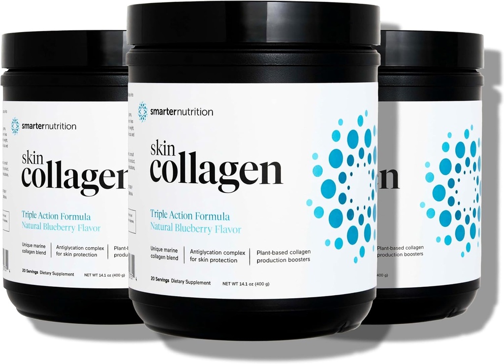 SMARTERNUTRITION Marine Collagen - Tyyppi 1 & 3 Peptides kanssa kasviperäisiä antioksidantteja ihon ja hiusten terveyteen - E-vitamiini & C, Vihreä tee, Berry Powder, Quercetin - (60 Servings (paketti 3))