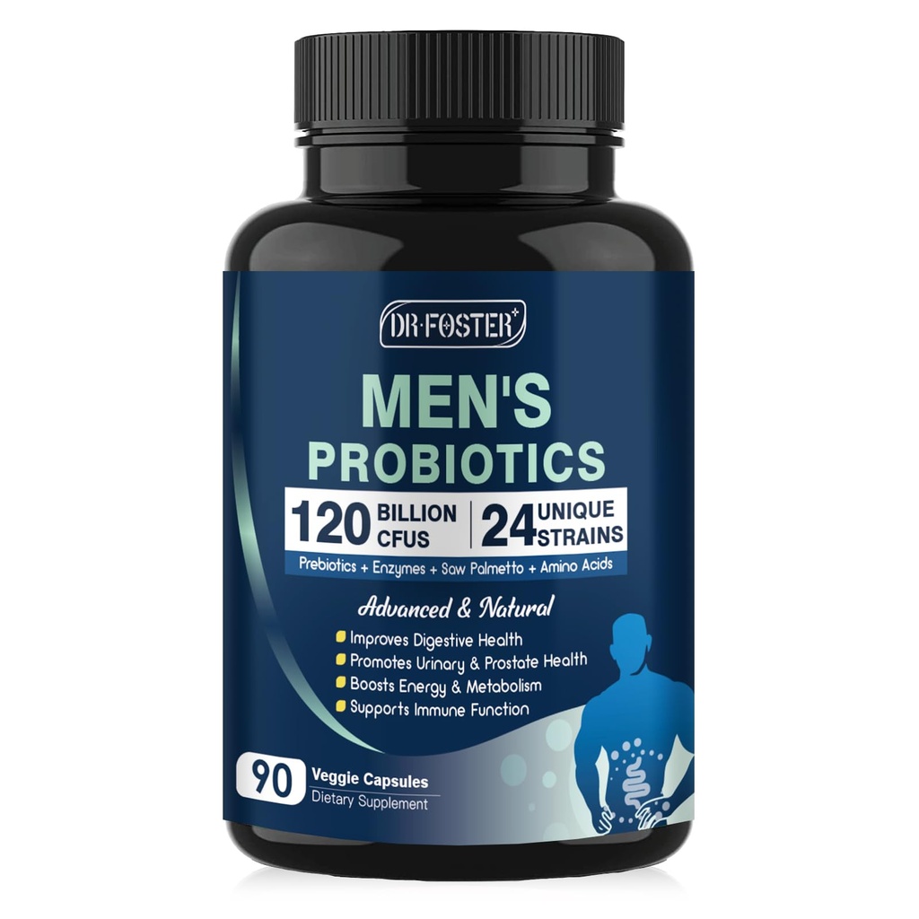 Probiootit miesten digestiiviselle terveydelle, 120 miljardia PMY:tä Miesten probiootit digestiivisille entsyymeille & prebiooteille & saw Palmetto & Cranberry for Gut, Prostate & virtsatieterveys, hyllytabletti, 90 kapselia