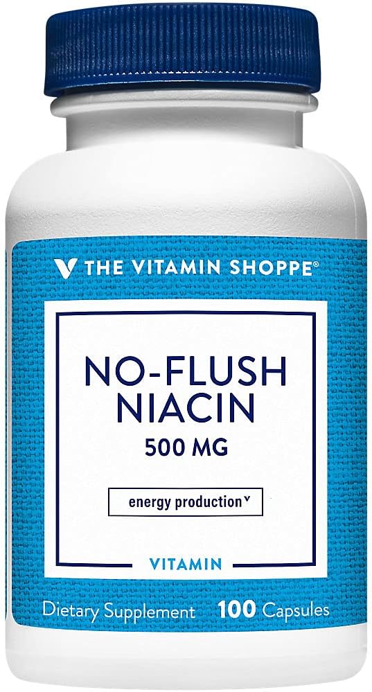 Vitamiini Shoppe Ei flush Niacin 500MG, tukee kolesterolitasoja jo normaalin alueella, tukee aineenvaihduntaa ja energian tuotantoa, kerran päivässä (100 kapselia)