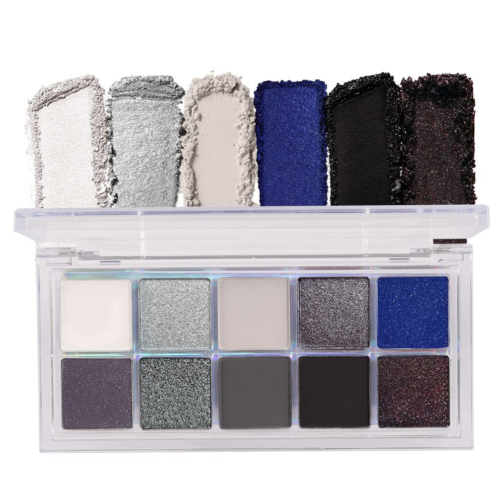 BINGBRUSH 10 värit Musta savusilmävarjolava, Cool toned Shimmer Glitter Eyeshadow, luonnollinen neutraali Smokey Kiiltävä silmävarjo Ultimate Makeup Paletti, Vibrant Make Up Lautaset Kit
