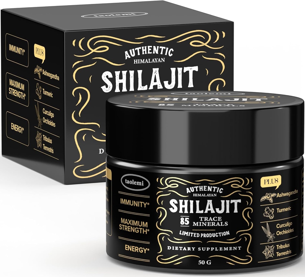 Shilajit Pure Himalayan Organic, Taolemi 50g Jar Natural Shilajit Resin för Män & Kvinnor, 85 + Trace Minerals & Fulvic Acid, Pure Himalayan Extract, Natural Energy and Vitality Enhancer, 800MG, 62.5 Ser