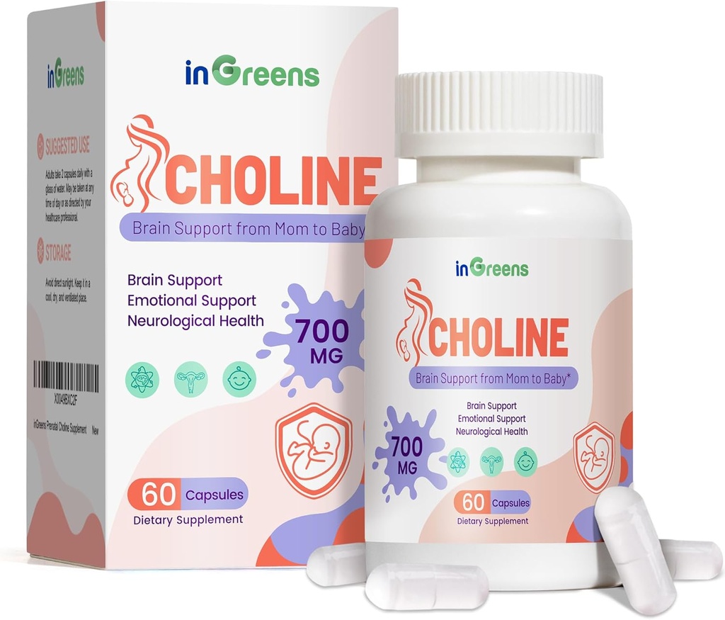 Prenatal Choline Supplement, 500 mg, Inositol, B1, B6, Brain Development Utero / Early Life, lisätä koliini sisältöä rintojen maitoa,30 päivän tarjonta