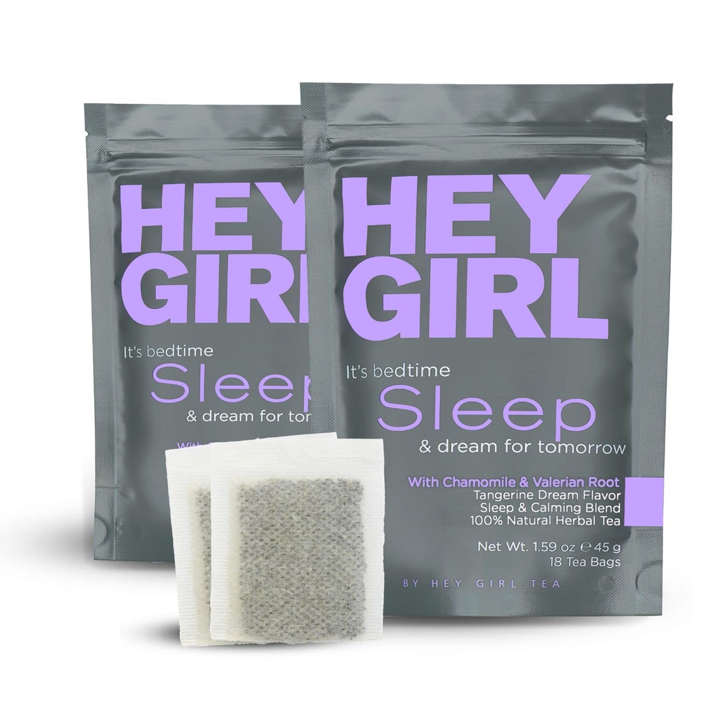 Hei Girl Sleep Tea - Luonnollinen kasviperäisten Bedtime Tea Laukut kamomilla, intohimo kukka, Valerian juuri, sitruuna Balm - rauhoittava, rentouttava Aikuinen Unelias yöaika Tee - Rentoutuminen Lahjat naisille 2-pakkaus