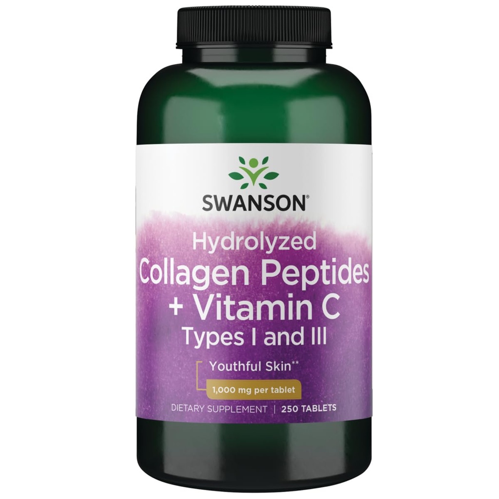 Swanson Hydrolysed Collagen Peptides + C-vitamiinityypit I ja Iii 1000 mg 250 Tabs