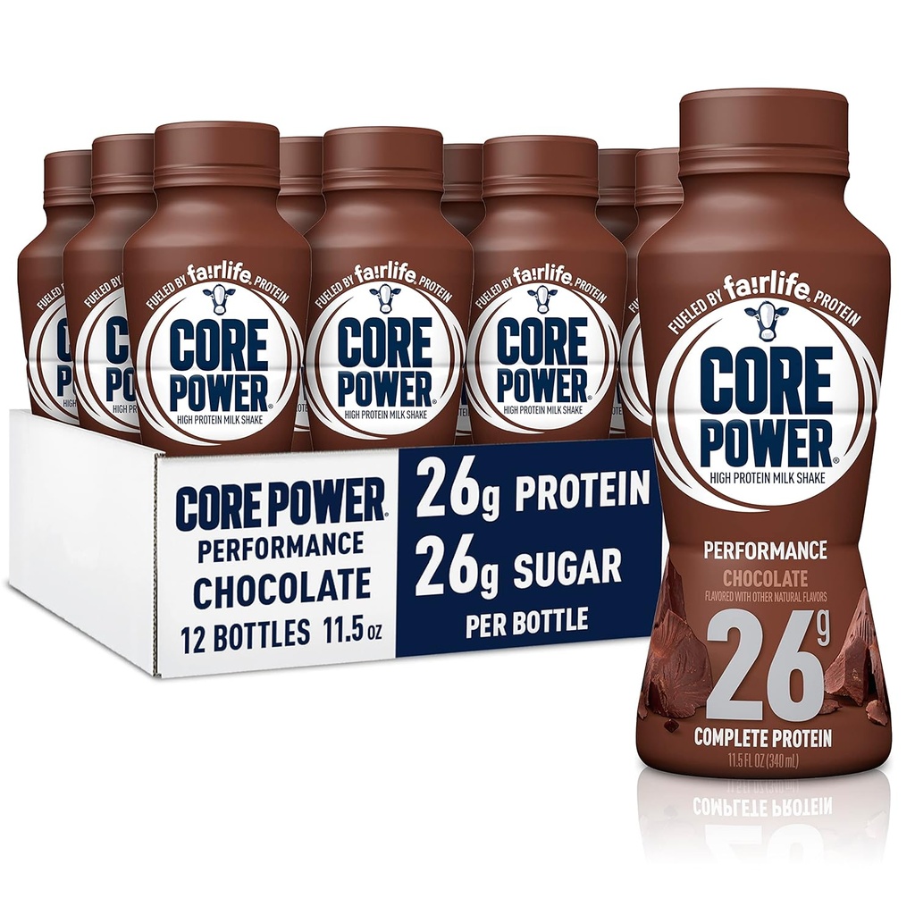 Core Power Fairlife 26g Protein Milk Shakes, redo att dricka för Workout Recovery, Chocolate, 11.5 Fl Oz (Pack av 12)
