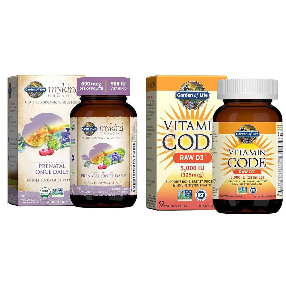 Garden of Life Organics Prenatal Vitamin: Folat för energi och hälsosam Fetal Development & Vitamin D, Vitamin Code Raw D3, Vitamin D 5,000 IU