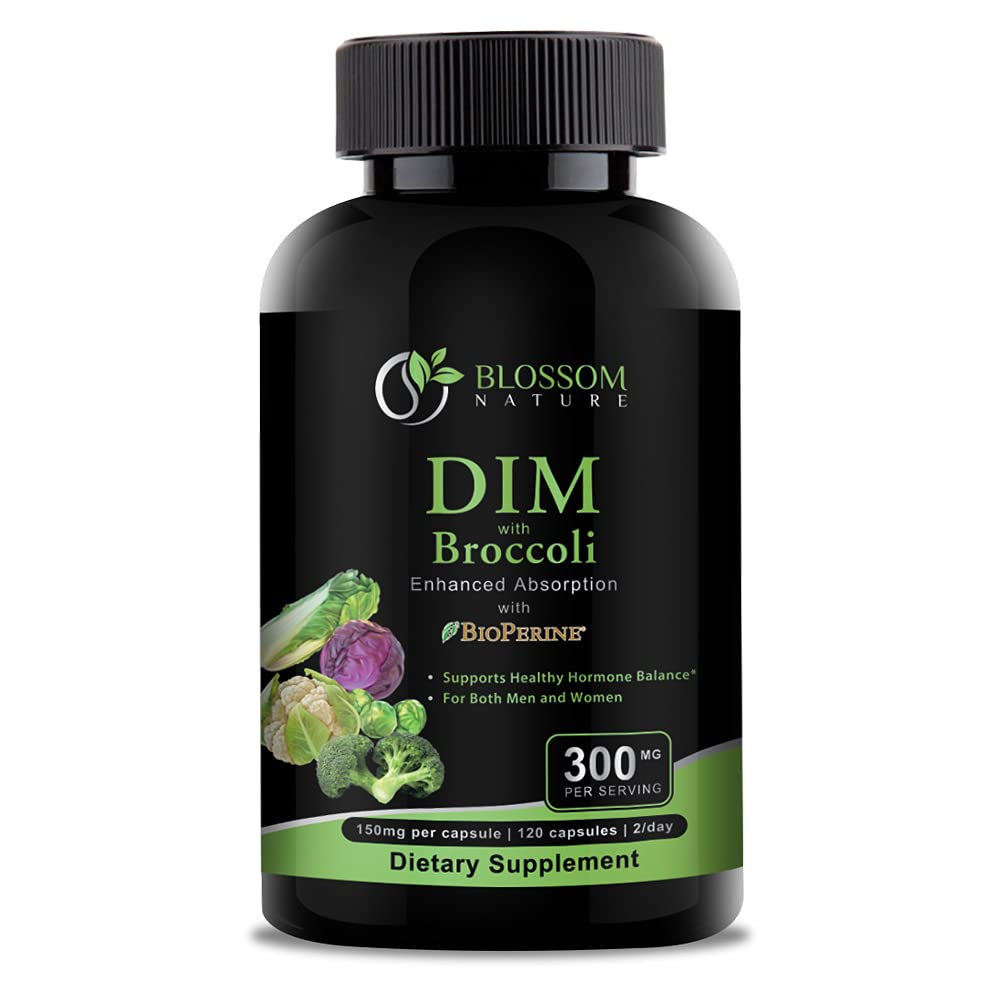 DIM-lisä 300mg parsakaalilla 200 mg BioPerine 10mg-hormonilla ja estrogeenitasapainolla naisille ja miehille,Menopause Relief,PCOS & PMS-tuki,Hormonaalinen akne hoito-120 Caps, diindolyylimetaani 150 mg per Cap