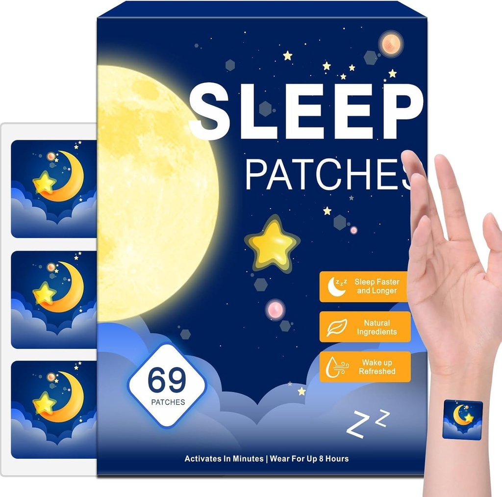 Sleep Patches for Aikuinen, Melatoniini Patches for Sleep Adult, All-Natural Deep, Sopii naisille ja miehille, tarjoaa miellyttävää lepoa, 69