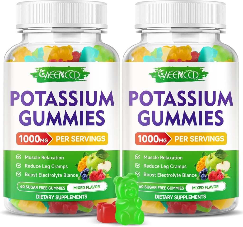 Kalium Citrate Gummies 1000 mg, korkea Potenssi Kalium täydentää Gummies aikuisille Naiset ja miehet, Tuki jalat ja lihakset terveys, sokeriton, Mixfed hedelmä maku, 120