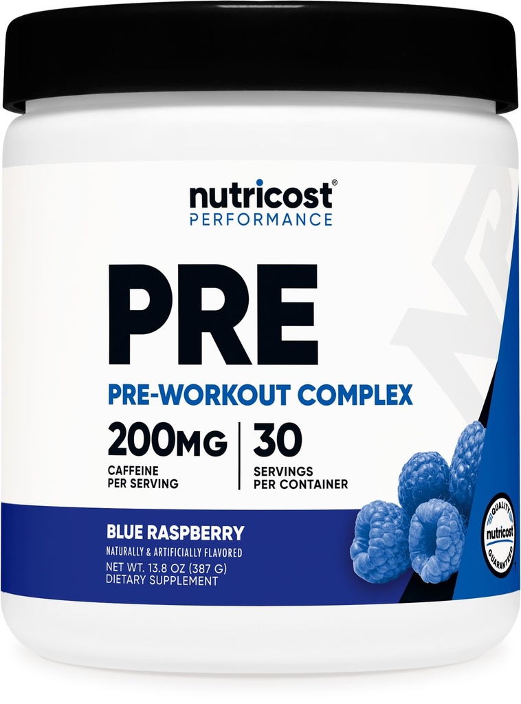 Nutricost Pre-Workout Complex Powder (30 tarjoilua, sininen vadelma) - Pre-Workout täydentää Beta-Alanine, Tauriini & Aminohapot