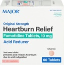 Major Original Strength Heartburn Relief - Famotidiini Tabletit, 10 mg - Acid Reducer - 60 tablettia