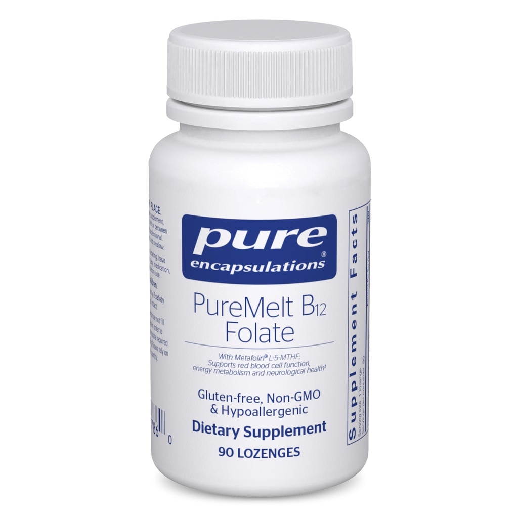 PureMelt B12 Folaatti - Aktiivinen B-vitamiini L-5-MTHF - Metabolia Tuki & Punasolufunktio* - Ei-GMO & Vegan - 90 Lozenges
