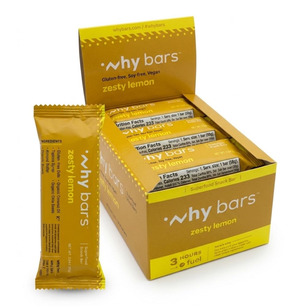 Miksi baareja, proteiinipatukoita, Zesty Lemon, 2.04 Ounce Bars (Pack of 12 Protein Bars) - Protein Bar Superfood, Gluteeniton, Ei GMO, Orgaaninen, Vegaani, Yksinkertainen ainesosat