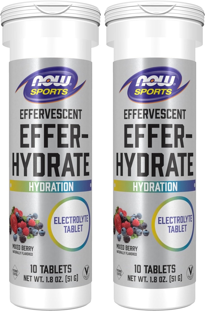 NYT Sports Nutrition, Effervescent Effer-Hydrate, Elektrolyytti Supplement, Recovery*, Mixed Berry, 10 tablettia (pakkaus 2)