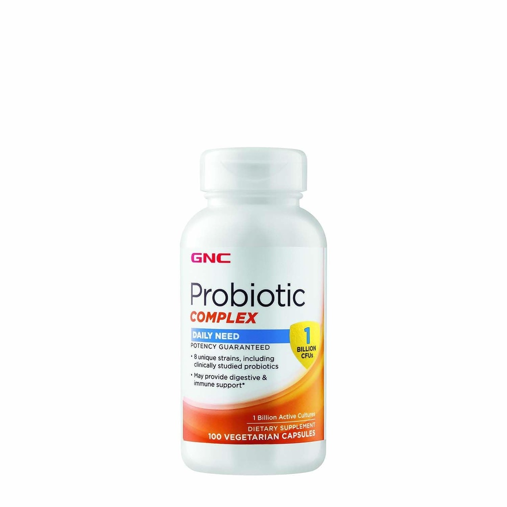 GNC Probiootti Complex Daily Need Supplement, Tarjoaa Ruoansulatus-ja immuunitukea, 1 miljardia PMY, 100 kasvissyöjän kapselit, 100 tarjoilua