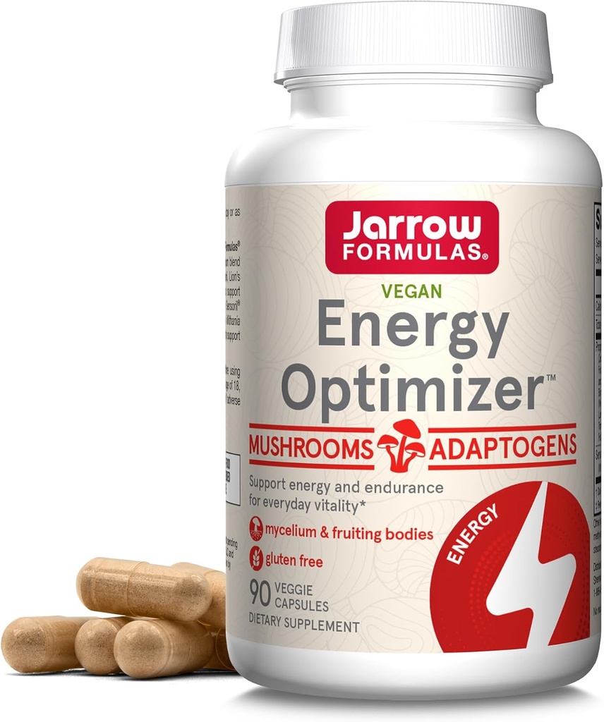 Jarrow Formulas Energy Optimizer med Cordyceps, Reishi, Lion's Mane, Shiitake, King Trumpet och Turkiet Tail Mushrooms, Dietary Supplement med Ashwagandha, 90 Veggie Capsules, 30 Day Supply