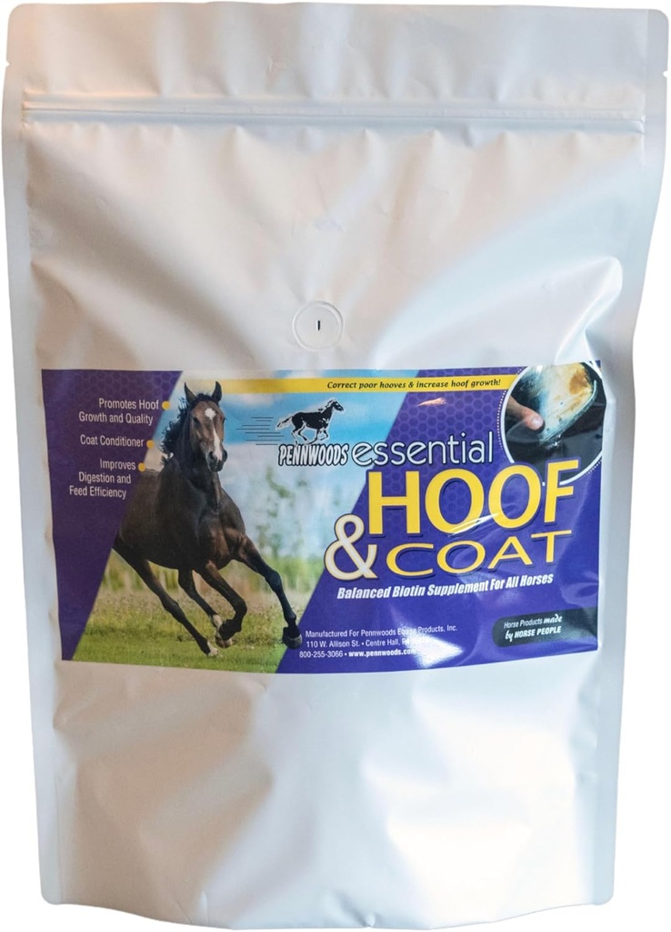 Pennwoods Essential Hoof & Coat - Hästtillskott med Biotin för Optimal Equine Hoof Growth, Healthy Coat & Nutritional Balance, 4lb Bag