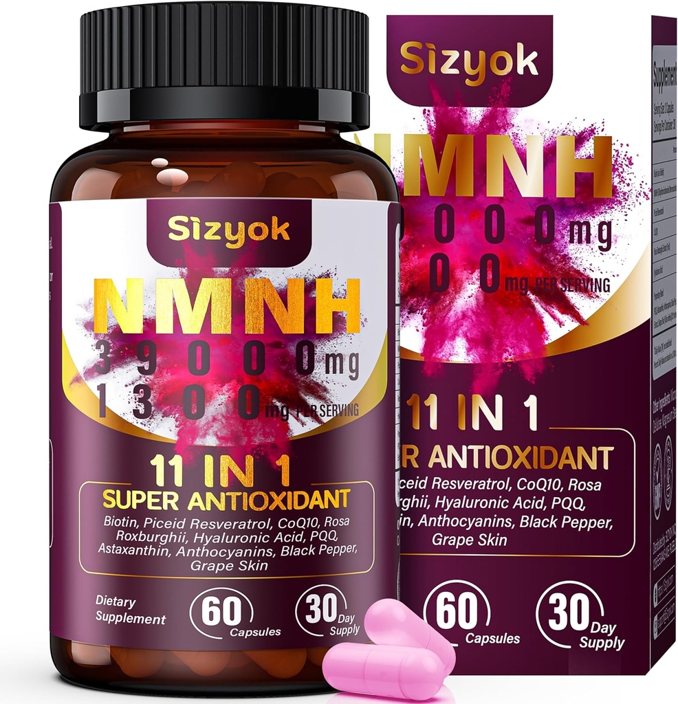 NMNH-lisä (Dihydronikotinamidi Mononukleotidi) 600 mg, NAD Täydennys Resveratrol, CoQ10, Biotin & Hyaluronic Acid