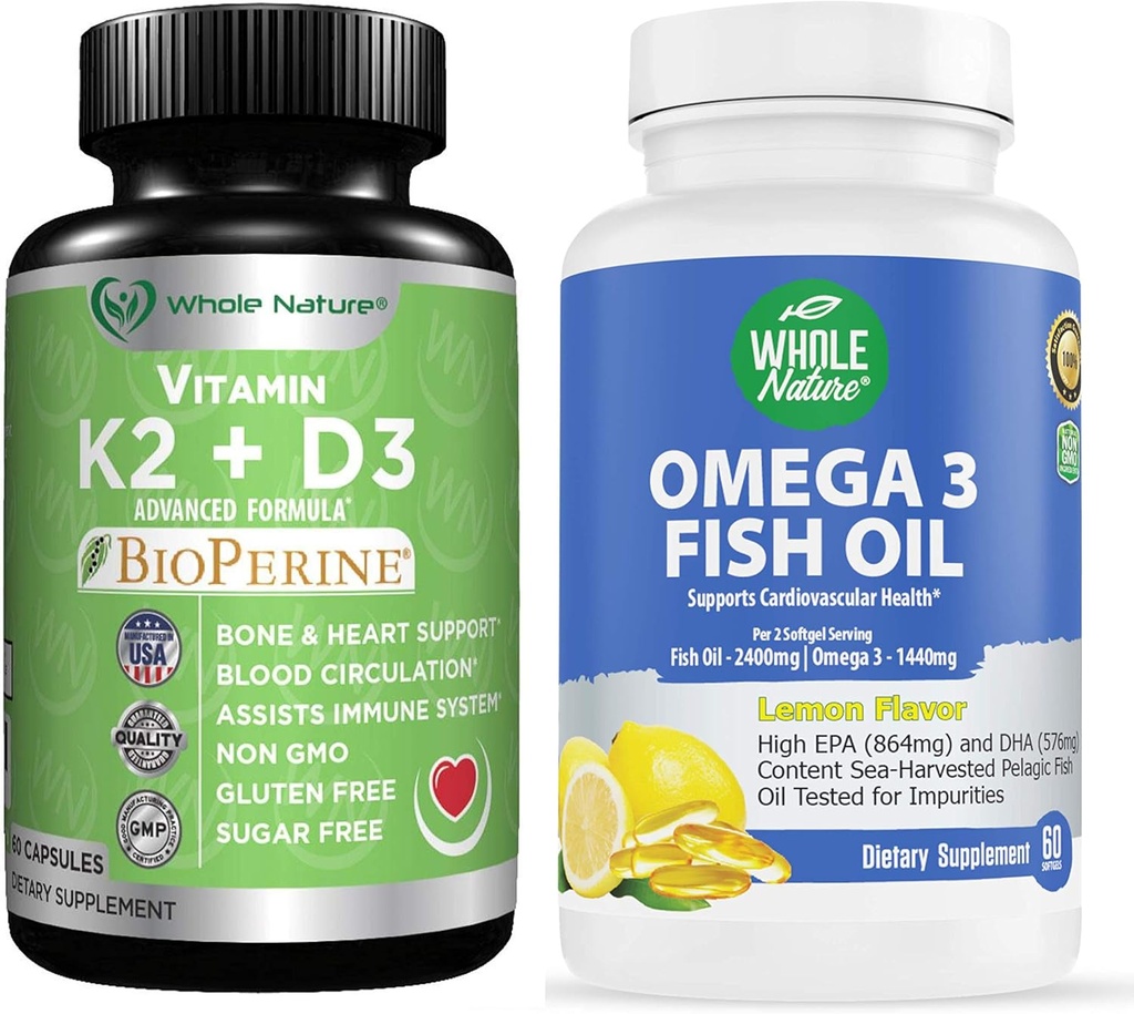 K2+D3 ja Bioperine Plus kalsium Omega 3 kalaöljy ovat tehokkaimpia yhdessä tukemaan sydämen ja luun terveyttä, nivelet ja aivot