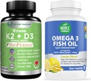 K2 + D3 med Bioperine Plus Calcium Omega 3 Fiskolja är mest effektiva tillsammans för att stödja hjärt- och benhälsa, gemensamma och hjärna