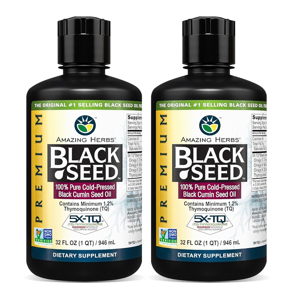 Fantastiska örter Premium Black Seed Oil - Cold Pressed Nigella Sativa Aids in Digestive Health, Immune Support, Brain Function, Joint Mobility, Gluten Free, Non GMO - 32 Fl Oz (Pack of 2)