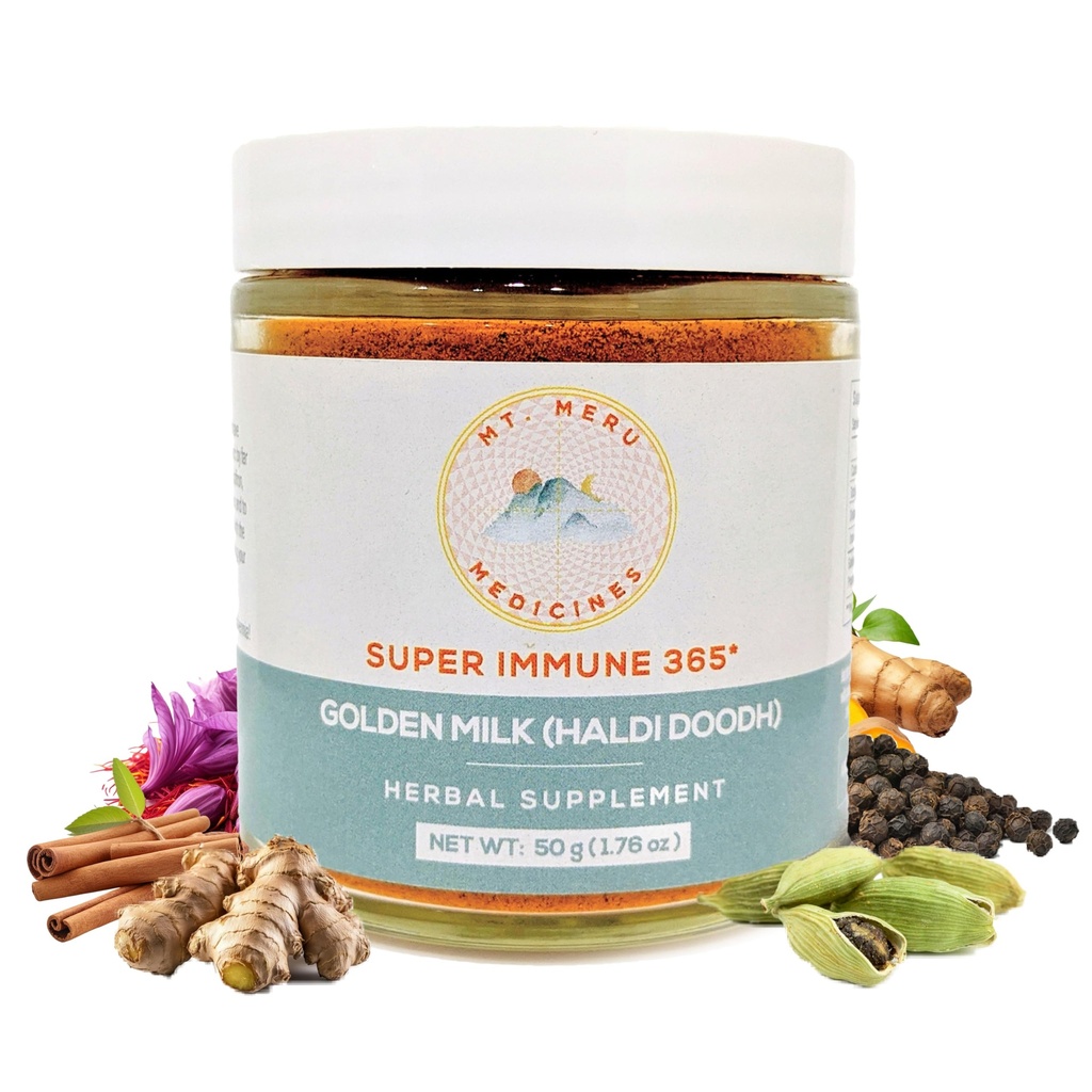 Mt.Meru Medicines Ayurvedic Haldi Doodh/Golden Milk Superblend- with Immune Boosting Formula, Gluteeniton, Brain Health, Gut Support with High Curcumin Lakadong Turmeric (1,76oz/50g)