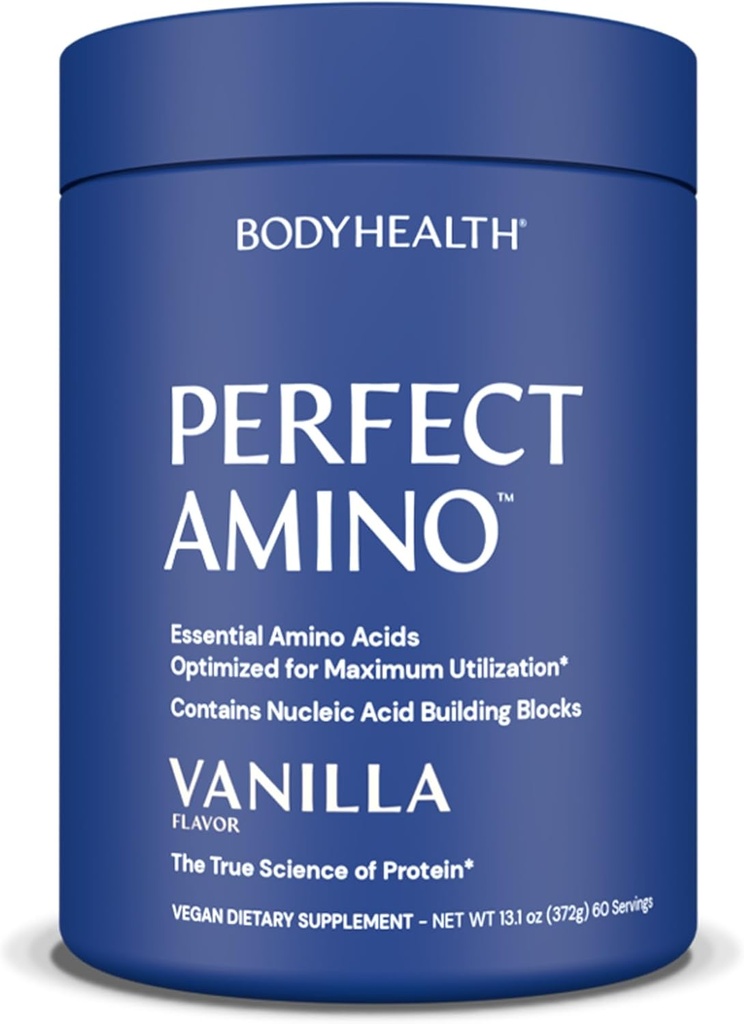 BodyHealth PerfectAmino Powder - BCAA och EAA Powder för Pre och Post Workout - Amino Acid Energy Drink för män och kvinnor för att stödja Lean Muscle and Recovery - Vanilla - 60 portioner