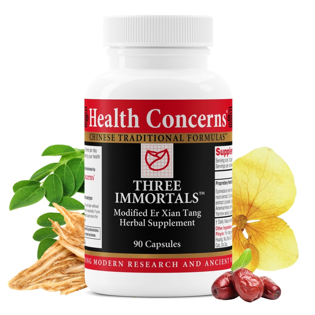 Terveysasiat Kolme kuolematonta - Menopause Support Supplement - Tehokas helpotus kuumille välähdyksille, Hormoni epätasapaino & yöhietoille - Dong Quai, Epimedium, Morinda, Rehmannia & Lycium - 90 kapselia