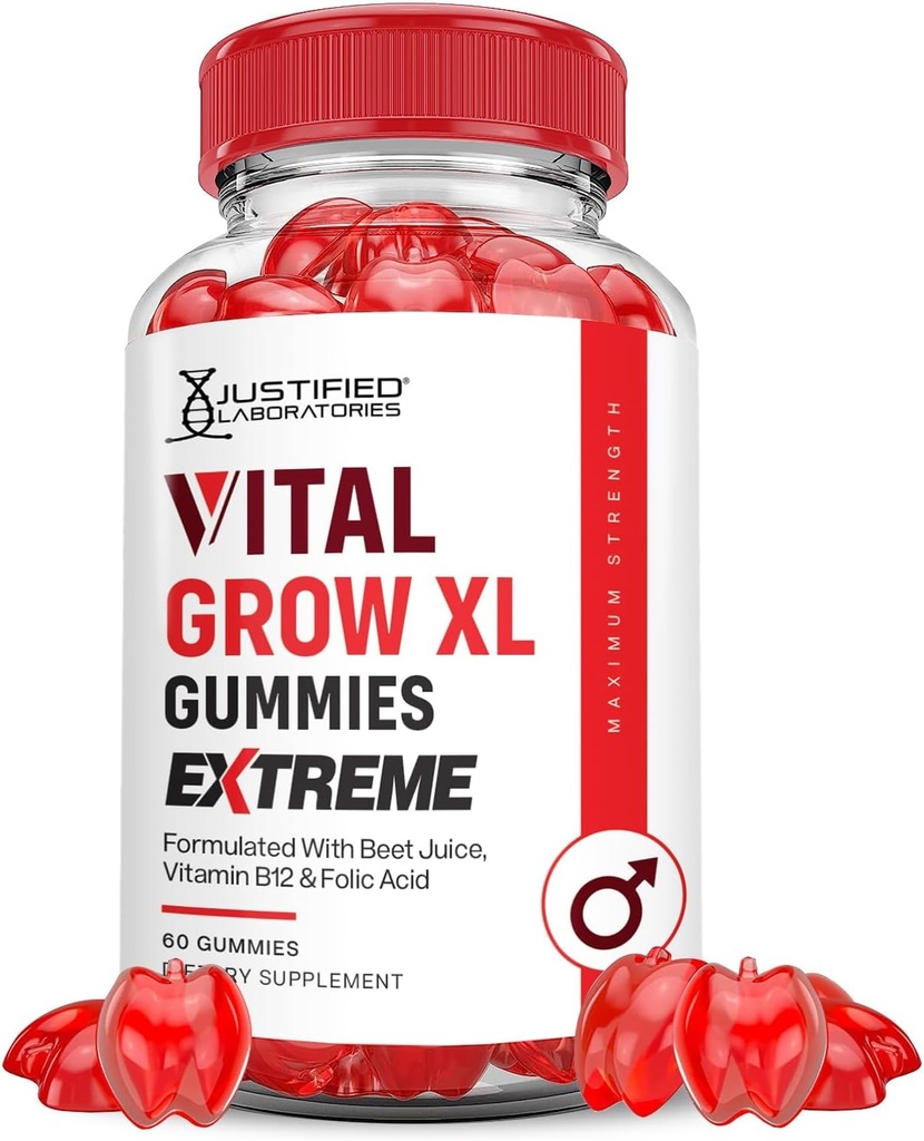 Justifed Laboratories Vital Grow XL Extreme 2000MG Performance Gummies Advanced Formulated with ACV Pomegranate Beet Juice Powder B12 Vegan Non GMO 60 Gummys