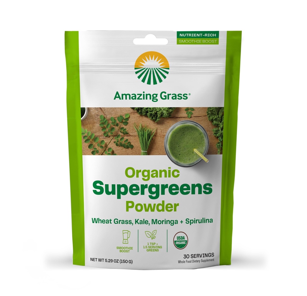 Fantastisk Grass Super Greens Booster: Greens Powder Smoothie Mix med Spirulina, Moringa, Wheat Grass & Kale Smoothie Booster, Chlorophyll Providing Greens, 30 Servings