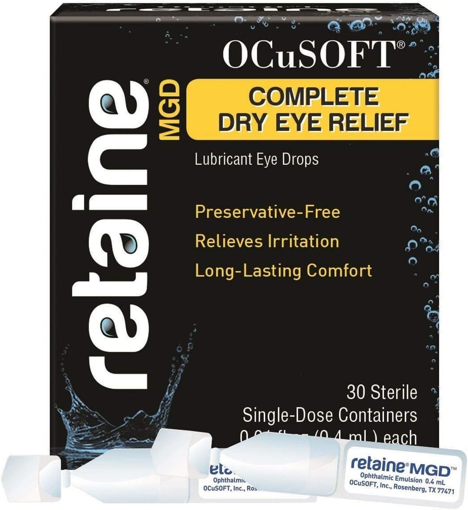 OCuSOFT Behåll MGD Complete Dry Eye Relief Lubricant Eye Drops Single-Dose Containers, 30 Count (Pack of 2)