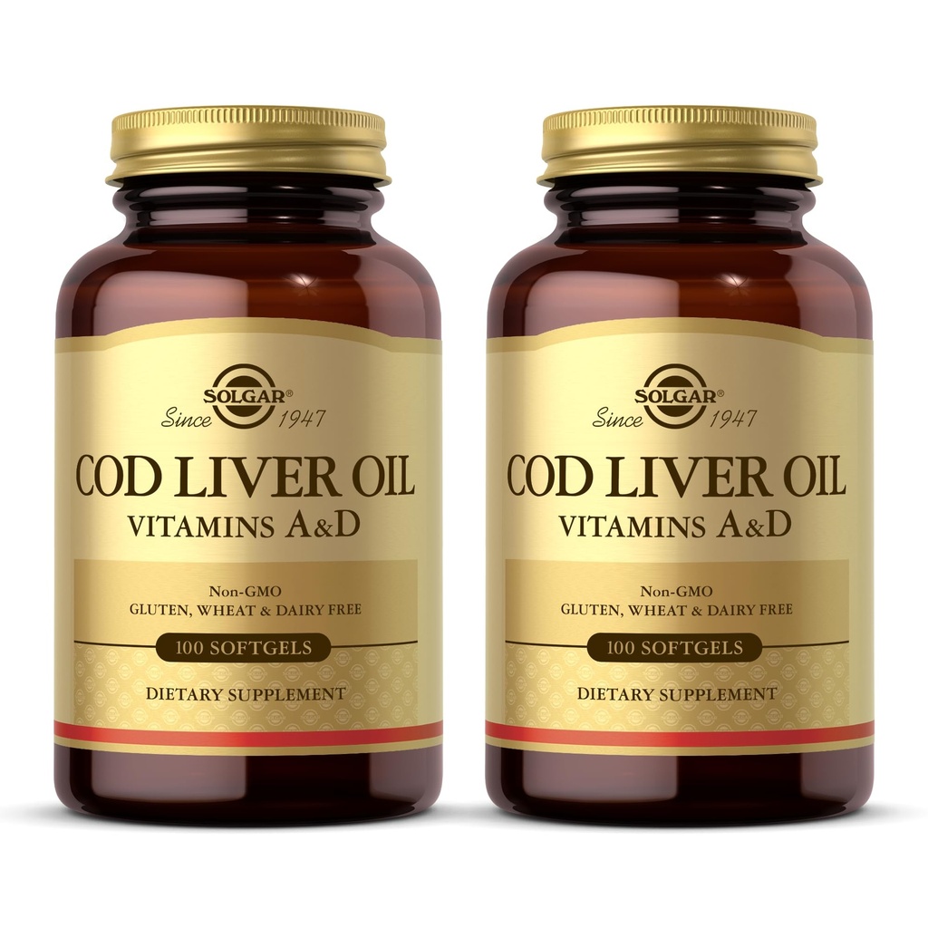 Solgar Cod Maksaöljy - 100 Softgels - Tarjoaa vitamiineja A & D - Ei-GMO, Gluteeniton - 100 tarjoilua