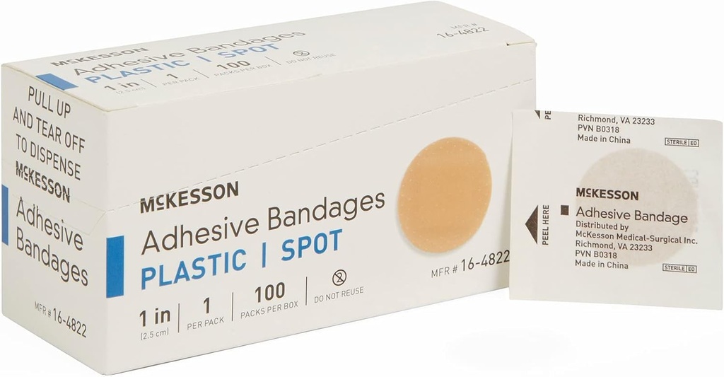 McKesson Adhesive Bandages, Steriili, Muovitahra, 1 in, 100 Count, 24 Packs, 2400 Yhteensä