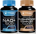 WELLNESS LABSRX NAD Supplement, 1500mg - Liposomal NAD+ Tillägg med Resveratrol | Organic Mushroom Supplement Capsules - 10000mg - 25 i 1 Mushroom Complex Capsules